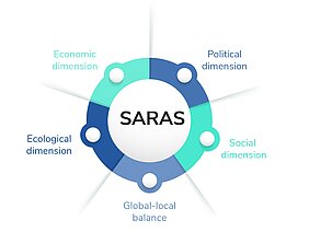 Five dimensions (outside) to achieve SARAS (circle in the centre).