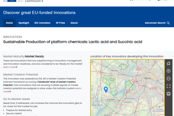 Screenshot of the EU Innovation Radar platform showing the ATB entry