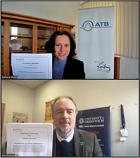 Online signing of the MoU: Prof Dr Barbara Sturm (ATB) and Prof Dr Ben Bennet (NRI)  (Source: ATB)