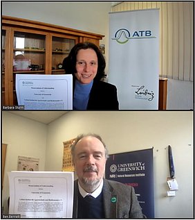 Unterzeichnung im Online-Format: Prof. Dr. Barbara Sturm (ATB) und Prof. Dr. Ben Bennet (NRI)  (Quelle: ATB)