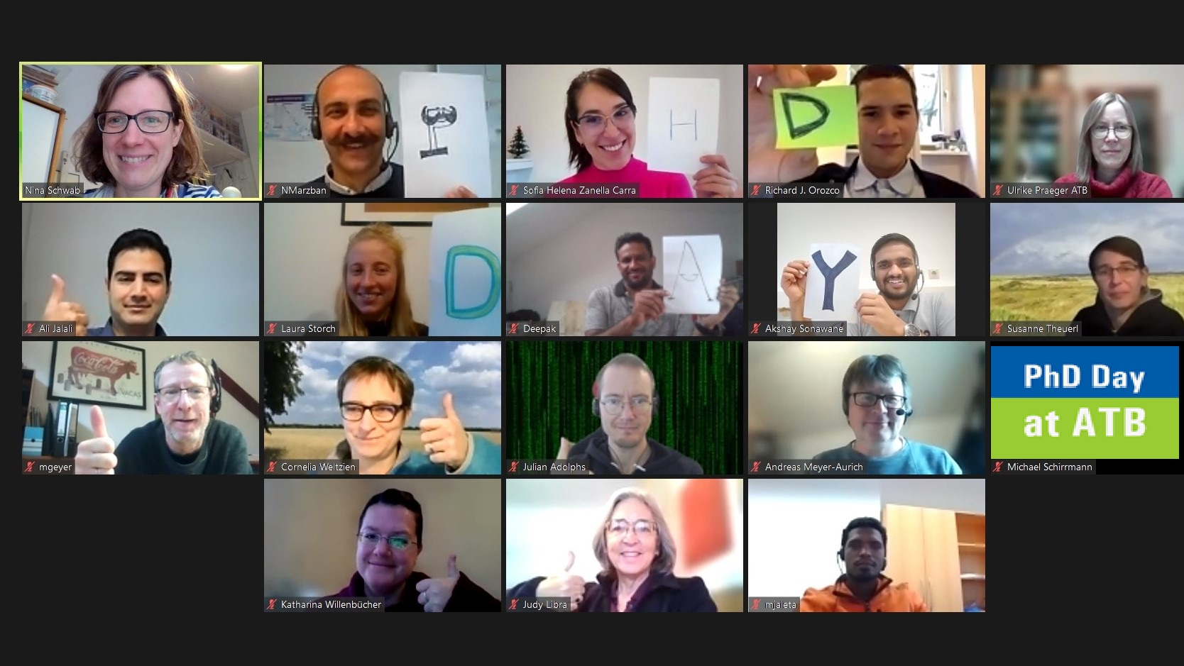 Screenshot of participants of PhD Day 2021 - held online due to the Corona pandemy.